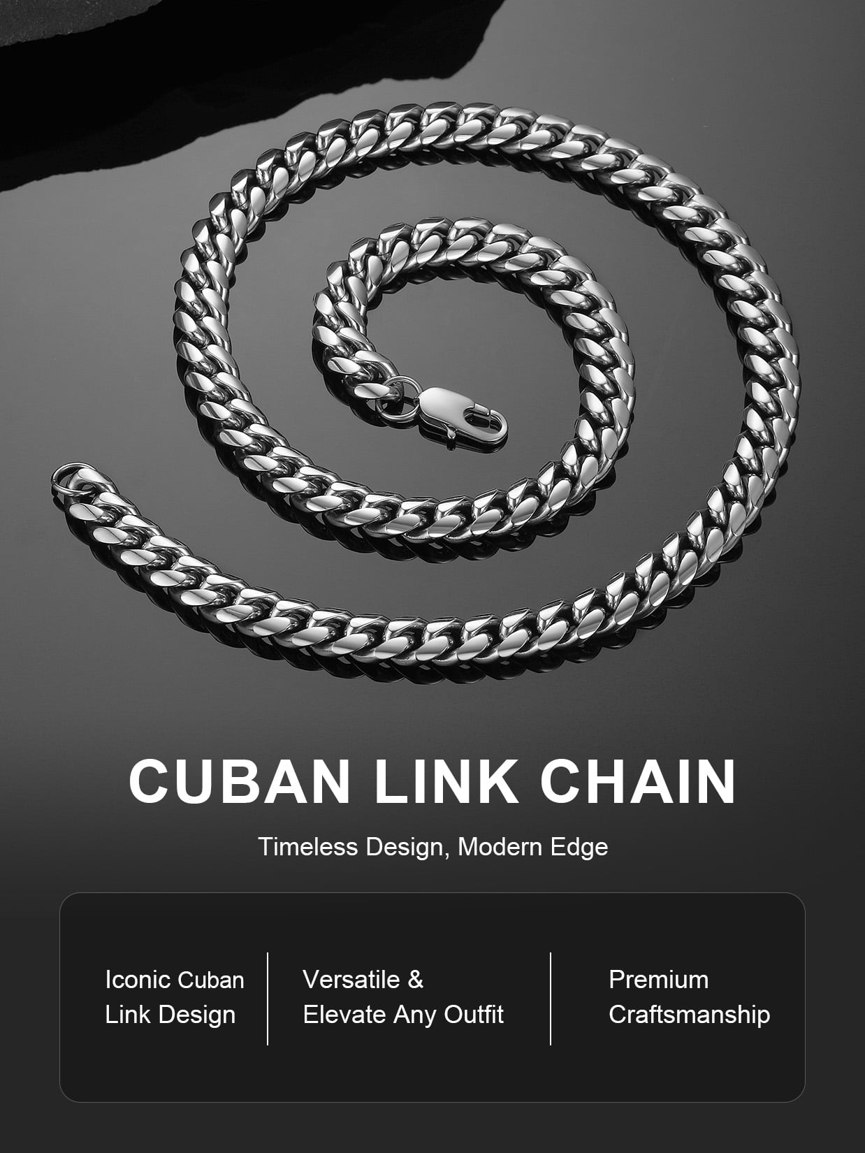 Men Jewelry Hiphop Cuban Chain Stainless Steel Necklace 26Inch 10MM Silver Color Mens Gifts for Dad