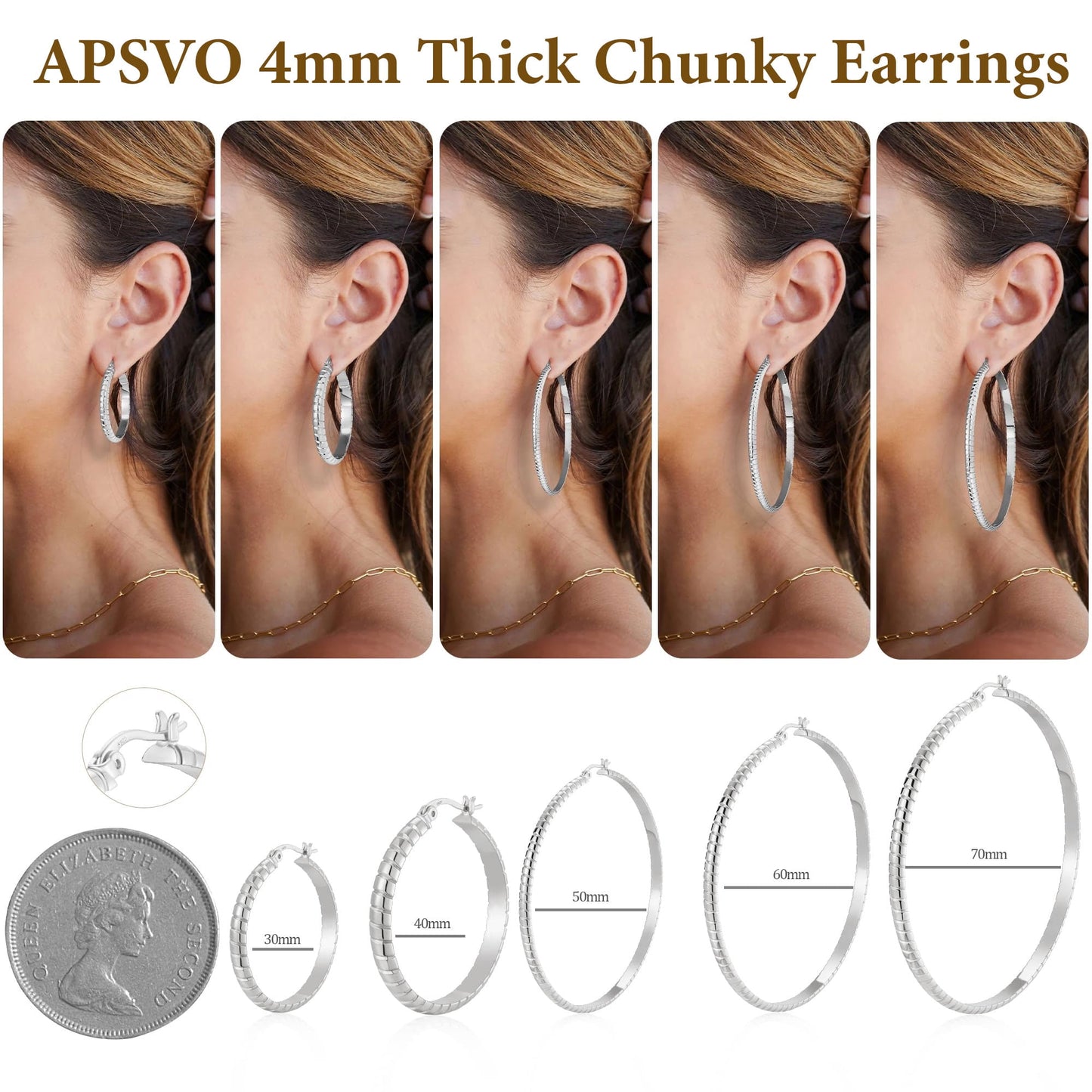 2 Pairs 18K White Gold Plated Hoop Earrings for Women S925 Sterling Silver Post Hypoallergenic Earrings Set Birthday Graduation Jewelry Gifts Her Mom Girlfriend Adults Ideas 30/40MM