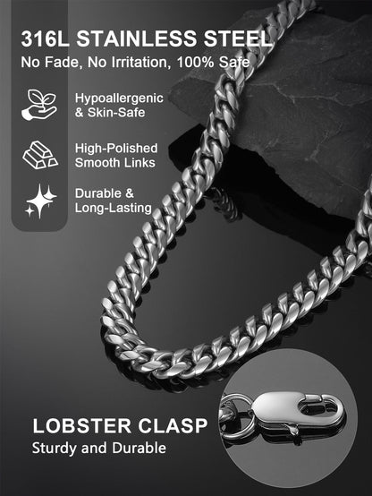 Men Jewelry Hiphop Cuban Chain Stainless Steel Necklace 26Inch 10MM Silver Color Mens Gifts for Dad